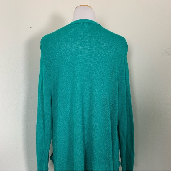 J Jill Linen Blend Open Front Longline Cardigan Duster Turquoise Teal Petite L - Picture 15 of 17